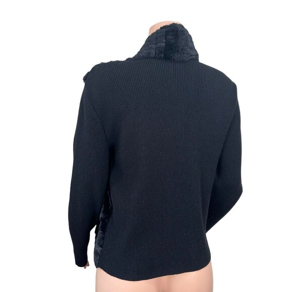 Ruby Rd Women SZ 10 RUN BIG Black Faux Fur Cardigan Sweater-Open Front-Stretchy - Picture 8 of 11